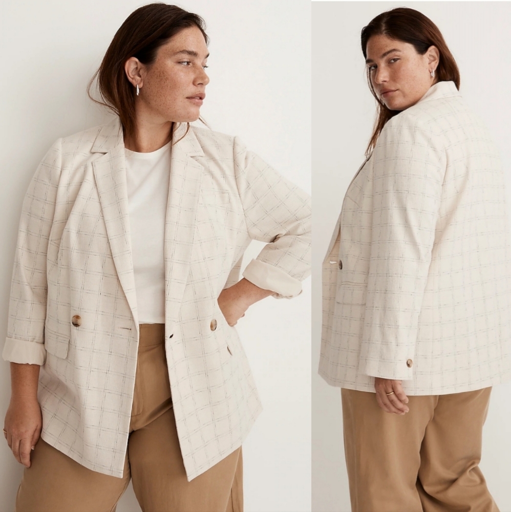 Madewell | Caldwell Windowpane Plaid Double Breasted Plus Blazer NWT